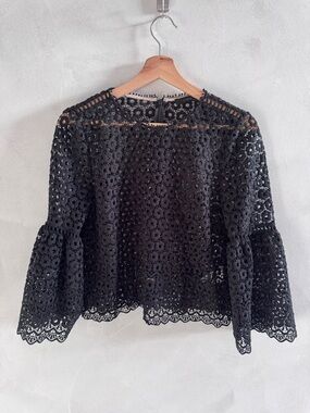J. Crew -  Black Eyelet Bell-Sleeve Blouse - S/M